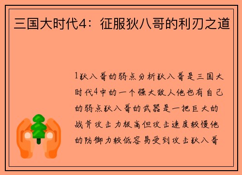 三国大时代4：征服狄八哥的利刃之道